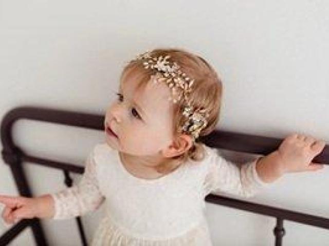 Lavelle Gold Floral Wedding Headband, Flower Girl Halo Crown, Rhinestone Baby Headband